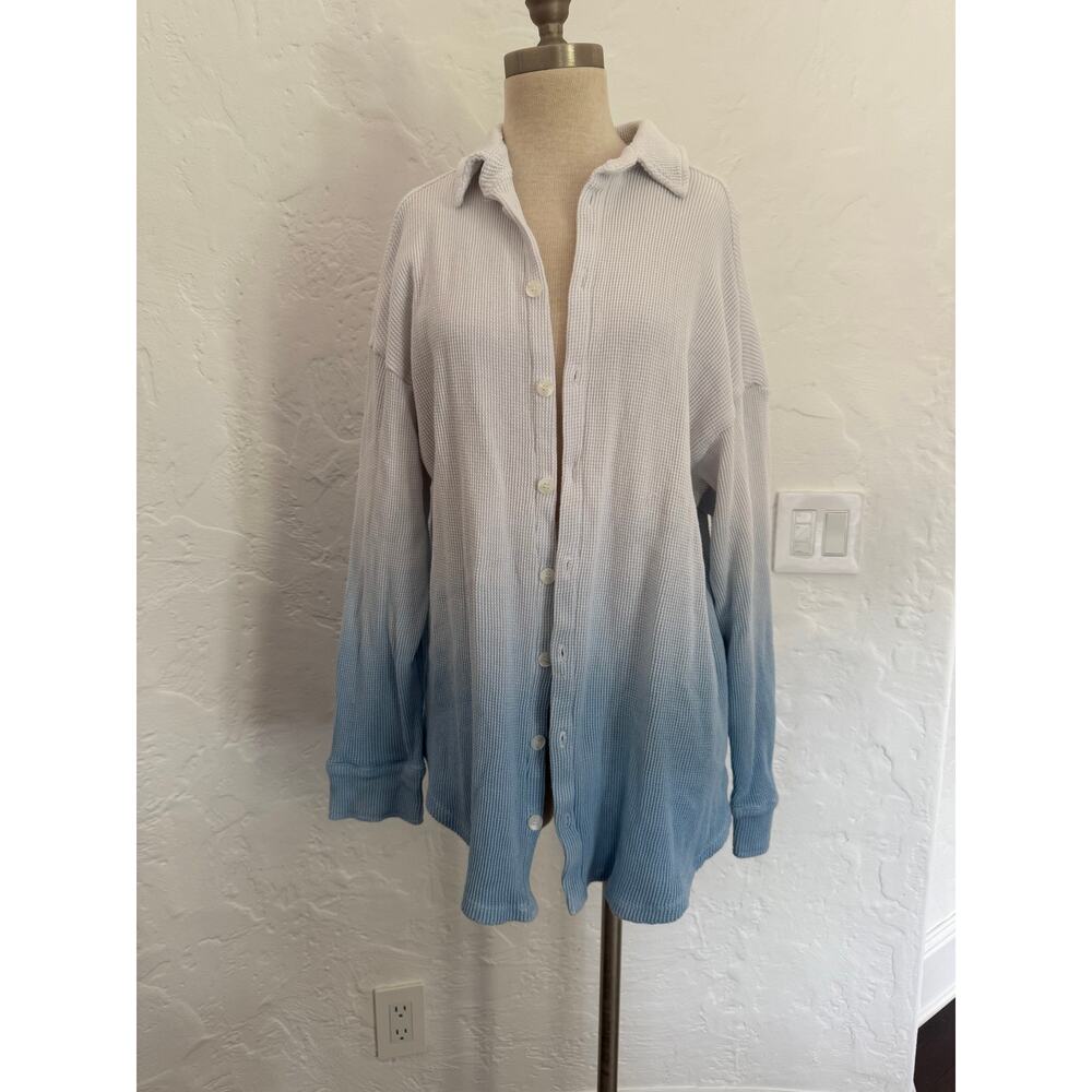 Boys Lie White Fading into Blue Waffle Knit Button Up